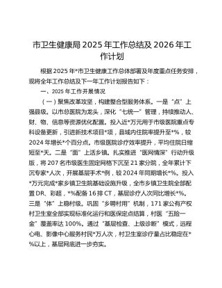 市卫生健康局2025年工作总结及2026年工作计划