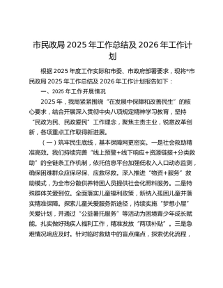 市民政局2025年工作总结及2026年工作计划