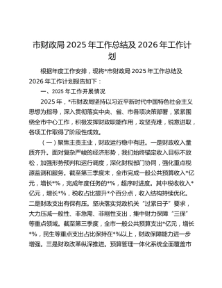 市财政局2025年工作总结及2026年工作计划