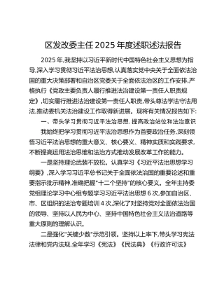 区发改委主任2025年度述职述法报告