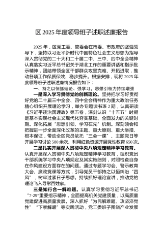 区2025年度领导班子述职述廉报告