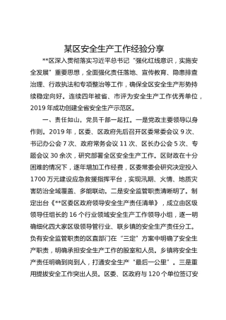 某区安全生产工作经验分享