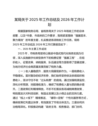 某局关于2025年工作总结及2026年工作计划