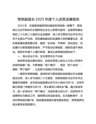 常务副县长2025年度个人述责述廉报告