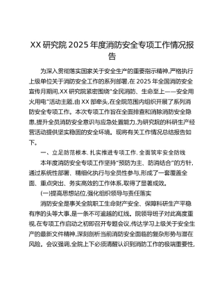 XX研究院2025年度消防安全专项工作情况报告