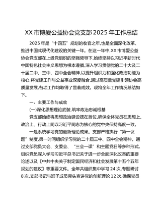 XX市博爱公益协会党支部2025年工作总结