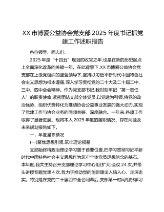 XX市博爱公益协会党支部2025年度书记抓党建工作述职报告