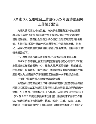 XX市XX区委社会工作部2025年度志愿服务工作情况报告