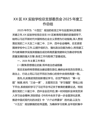 XX区XX实验学校总支部委员会2025年度工作总结