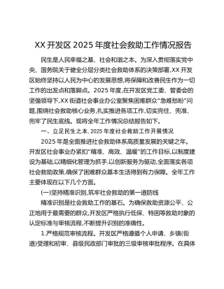 XX开发区2025年度社会救助工作情况报告