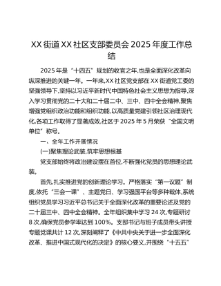 XX街道XX社区支部委员会2025年度工作总结