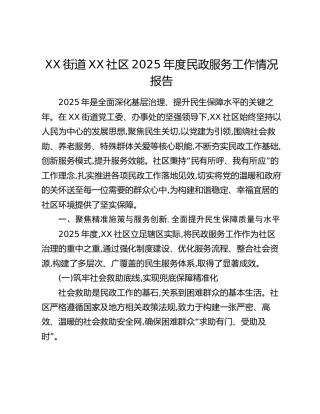 XX街道XX社区2025年度民政服务工作情况报告