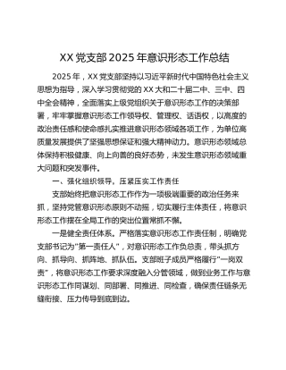 XX党支部2025年意识形态工作总结