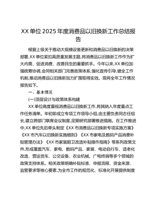 XX单位2025年度消费品以旧换新工作总结报告