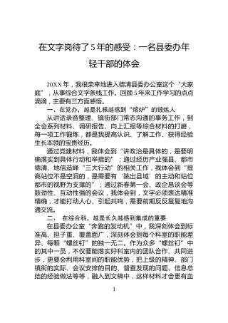 在文字岗待了5年的感受：一名县委办年轻干部的体会