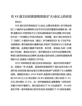在XX县文化和旅游局党组(扩大)会议上的讲话