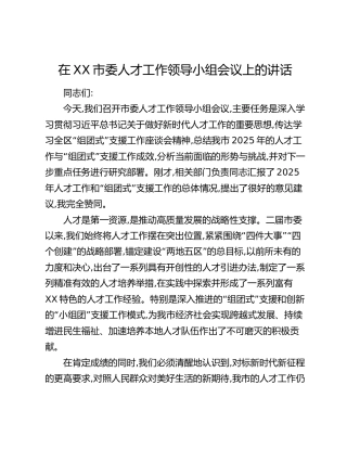 在XX市委人才工作领导小组会议上的讲话