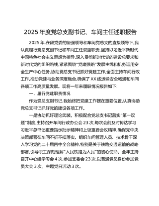 2025年度党总支副书记、车间主任述职报告