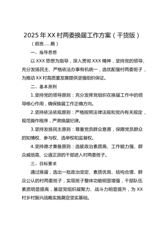 2025年XX村两委换届工作方案（干货版）