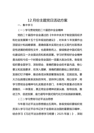 12月份主题党日活动方案