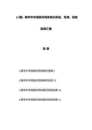 （4篇）铸牢中华民族共同体意识讲话、党课、经验信息汇编