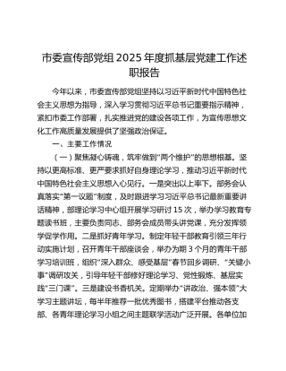 市委宣传部党组2025年度抓基层党建工作述职报告（2）