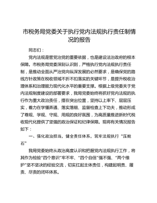 市税务局党委关于执行党内法规执行责任制情况的报告（2）