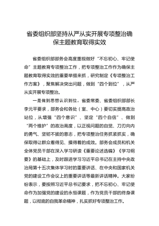 省委组织部坚持从严从实开展专项整治确保主题教育取得实效