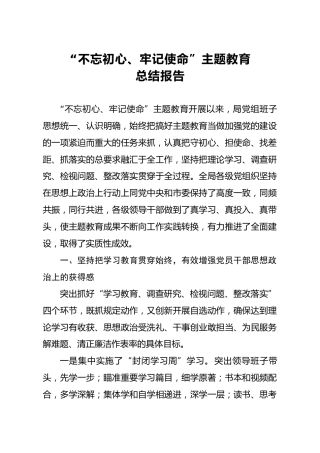 不忘初心牢记使命主题教育总结报告