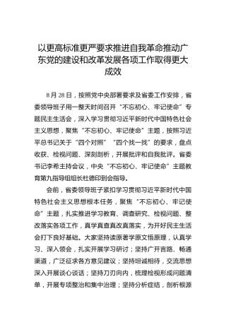 以更高标准更严要求推进自我革命推动广东党的建设和改革发展各项工作取得更大成效