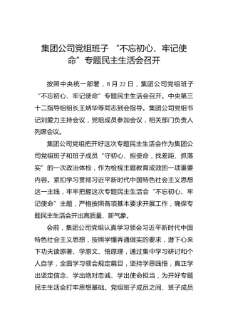 集团公司党组班子 “不忘初心、牢记使命”专题民主生活会召开