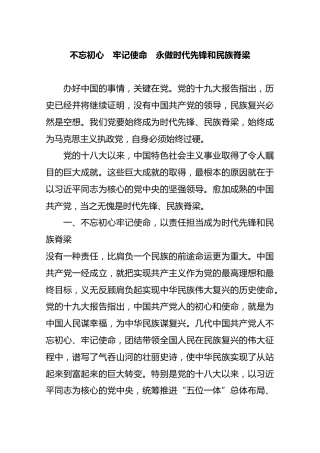不忘初心牢记使命永做时代先锋和民族脊梁