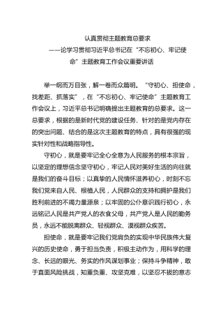 论学习贯彻习近平总书记在“不忘初心、牢记使命”主题教育工作会议重要讲话