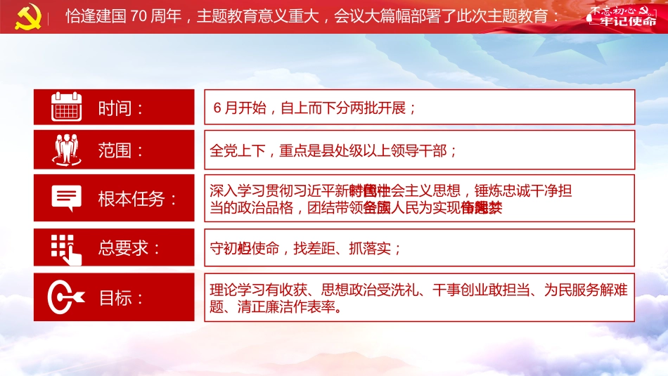 蓝色红色不忘初心牢记使命PPT模板_第3页