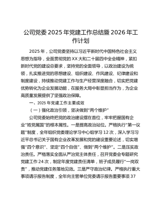 公司党委2025年党建工作总结暨2026年工作计划 (2)