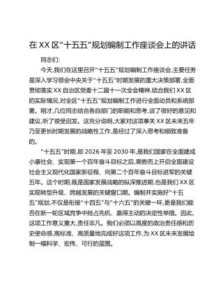 在XX区“十五五”规划编制工作座谈会上的讲话