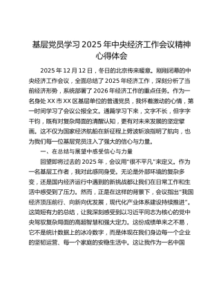 基层党员学习2025年中央经济工作会议精神心得体会
