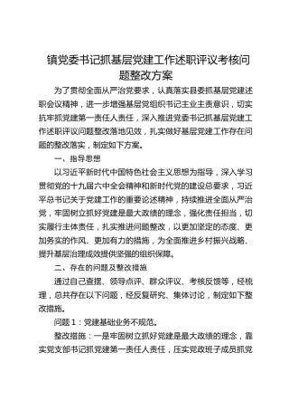 乡镇书记抓基层党建工作述职评议考核问题整改方案