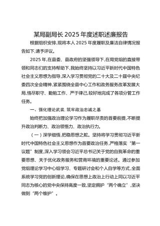 某局副局长2025年度述职述廉报告