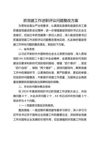 公司党组织书记抓党建工作述职评议问题整改方案