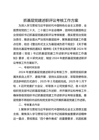 公司党委抓基层党建述职评议考核工作方案