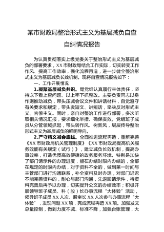 某市财政局整治形式主义为基层减负自查自纠情况报告