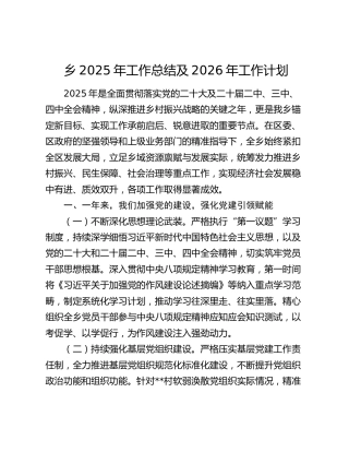 乡2025年工作总结及2026年工作计划