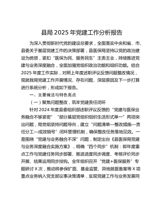 县局2025年党建工作分析报告