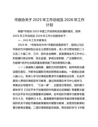 市政协关于2025年工作总结及2026年工作计划
