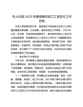 市人社局2025年度保障农民工工资支付工作总结