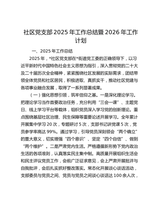 社区党支部2025年工作总结暨2026年工作计划