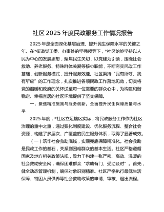社区2025年度民政服务工作情况报告