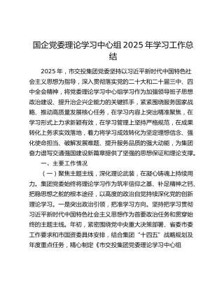 国企党委理论学习中心组2025年学习工作总结
