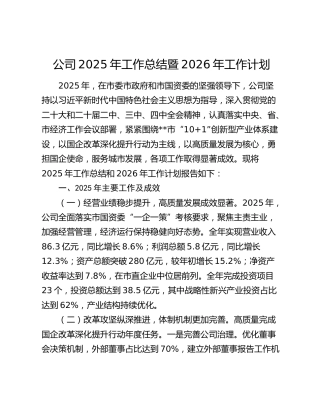 公司2025年工作总结暨2026年工作计划